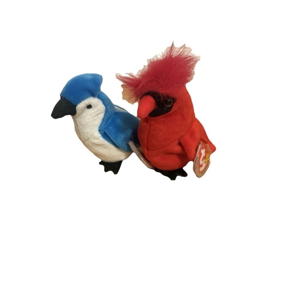 Ty Beanie Baby Mac the Cardinal And Rocket The Blue Jay  with Tag Protector - Picture 1 of 10